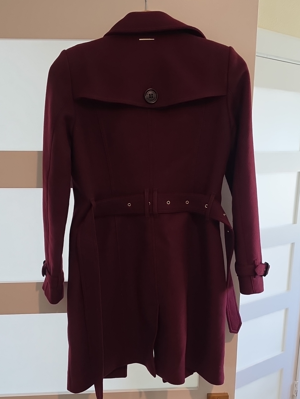 Burberry Women's Wine Red Wool Trench Coat - Picture 4 of 5